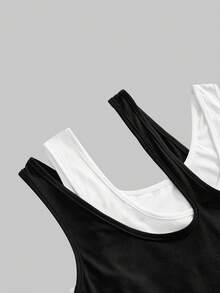 ROMWE Avant Bộ 2 áo tank top thiết kế tối giản tương phản - Đen và trắng - Xem 3
