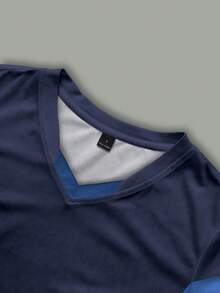 SHEIN Damen Buchstaben-Muster Farbblock lässiges vielseitiges Kurzarm-Top für den täglichen Gebrauch - Verschiedenfarbig - Übersicht 3