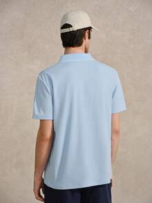 Courvante 男士夏季休闲修身商务针织短袖Polo衫，适合网球、高尔夫等运动，带口袋，透气，父亲节礼物 - 淺藍色 - 查看 2