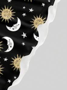 ROMWE Grunge Punk Vestido negro de tiras finas y elástico con estampado de sol y luna, estilo hippie, talla grande - Negro - Ver 4