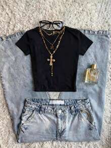 DrmWander 女士上衣、休闲T恤、潮流上衣、街头风上衣、街头服饰、Y2K风格上衣、Y2K服装 - 黑色 - 查看 2