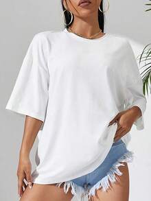 Sundraya Crew Neck Drop Shoulder T-Shirt - White 4 - View 4