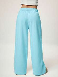 Avantive 秋冬新款休闲宽松高腰弹力腰带阔腿运动裤，加厚保暖内衬 - 薄荷藍 - 查看 2