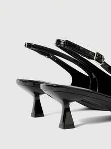 Sleekvia 女士尖头细高跟套脚低帮露跟派对春夏鞋 女士高跟鞋 搭扣 - 黑色 - 查看 4