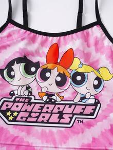 THE POWERPUFF GIRLS X SHEIN Women's Letter & Cartoon Print Camisole Bra Set - Pink - View 5