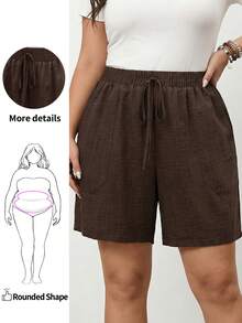 Enliva Plus Size Casual Chocolate Brown Bermuda Shorts With Pockets Comfortable Woven Fabric Track Shorts, For Apple And Rounded Body Shape - Chocolate Brown - View 1