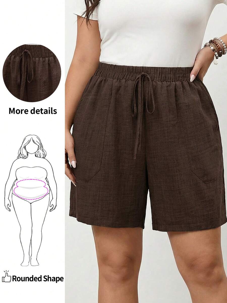 Enliva Plus Size Casual Chocolate Brown Bermuda Shorts With Pockets Comfortable Woven Fabric Track Shorts, For Apple And Rounded Body Shape - Chocolate Brown - View 1