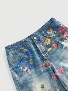 ROMWE MEN Printed Retro Loose Fit Casual Denim Shorts For Men, Summer - Blue - View 3