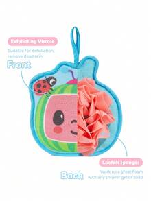 CoComelon X SHEIN 1Pc Printed Bath Towel Gloves, Available On Both Sides, One Side Foaming And One Side Rubbing, Strong Cleaning Power, Can Be Used By Adults And Children - Pink - View 4