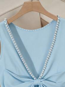 GlowEve Women's Red Backless Beaded Bow Decor Sleeveless Dress - Blue - View 3