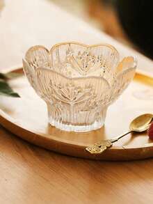 Cirelle 1 pieza Juego de tazón y plato de vidrio transparente con pétalos Tazón de postre de alta calidad para el hogar Tazón para nido de pájaro y azúcar con asa de pájaro - transparente - Ver 5