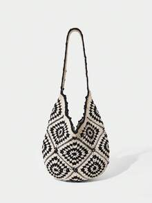 SHECARRY Stylish Hand-Woven Women's Shoulder Bag - Black and White - View 2