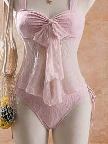 Bellisia Women's Summer Beach Front Knot Fashionable Camisole Tankini Swimsuit Set - Pink - View 3