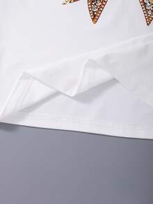 SHEIN Genkimix Kids 两件套女童宽松休闲撞色蝴蝶结印花短袖T恤搭配纯色蝴蝶结长裤，修身版型，适合夏季旅行、度假、上学和户外活动穿着。 - 紅白色 - 查看 5