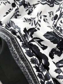 SHEIN Sparklyn Đầm ngắn tay bồng hai dây họa tiết hoa nhí màu xanh dương kiểu dáng nghỉ mát cho bé gái, thiết kế nhẹ nhàng với điểm nhấn nơ, thích hợp cho kỳ nghỉ, đi biển, mùa hè. - màu đen - Xem 6
