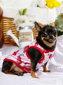 PETSIN 1pc Pink Cute Strawberry Printed Pet Vest - Red - View 9