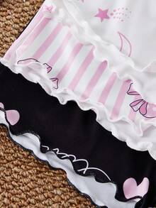 SHEIN 6pcs Girls Cute Cartoon Printed Pajama Set,Includes Tops And Bottoms,Pink And White Summer Cute Home Wear Sleep,Heart Bow Eyelash For Tween Girls - Multicolor - View 7