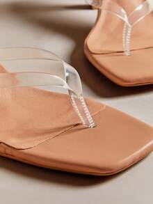 Hauture Women Comfortable Kitten Heel Square Toe Thong Sandals For Christmas - Clear - View 6