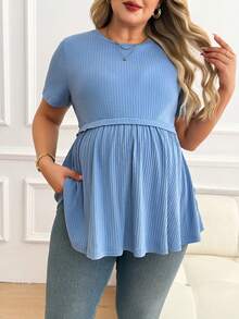 Plussiva 大码孕妇休闲纯色短袖上衣，夏季 - 白色 - 查看 3