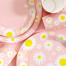 粉色雏菊花园一次性餐盘、餐巾纸和杯子套装，可供20位客人使用。这款一次性派对套装（包括餐盘、餐巾纸和杯子）非常适合生日派对、婚礼和家庭野餐。 - 查看 6