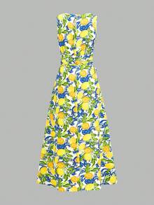 Ellevyn 女士夏季度假野餐格子圆领腰带口袋无袖宽松休闲连衣裙，适合各种场合、休闲通勤和旅行 - 彩色 - 查看 2