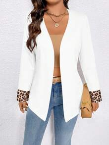 EMERY ROSE Women's Casual Long Sleeve Blazer Jacket With Leopard Print Patchwork - White - View 5