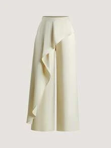 Chiquease Elegant Apricot Wide Leg Long Pants For Women With Zipper And Unique Drape Detail Woven Fabric Plain Design - Apricot - View 8