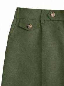 Manfinity Homme Pantalones cortos casuales de unicolor con bolsillo en diagonal para uso diario de verano para hombres - Verde militar - Ver 5