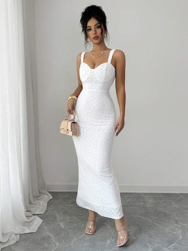 SHEIN Elenzya Französisch romantisches Sizilien elegantes Urlaubskleid, Nachmittags-Tee Weiß Jacquard Strick Schlank Taille Hochwertig elegantes Date Kleid, Geburtstags-Party Kleid Weiß Sexy Kleid Weißes Kleid Kurven Weißes Cocktailkleid Damen Weißes Kleid Elegant Weißes Bodycon-Kleid Damen Kleider Damen Festliche Kleidung Damen Party Kleid Damen Kleider Elegant Klassisch - Weiss - Übersicht 7
