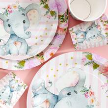 Bộ bát đĩa, khăn ăn và cốc dùng một lần hình voi hồng và hoa, phục vụ 20 người. Bộ đồ dùng tiệc dùng một lần này (bao gồm bát đĩa, khăn ăn và cốc) rất phù hợp cho các bữa tiệc sinh nhật, đám cưới và dã ngoại gia đình. - Xem 6