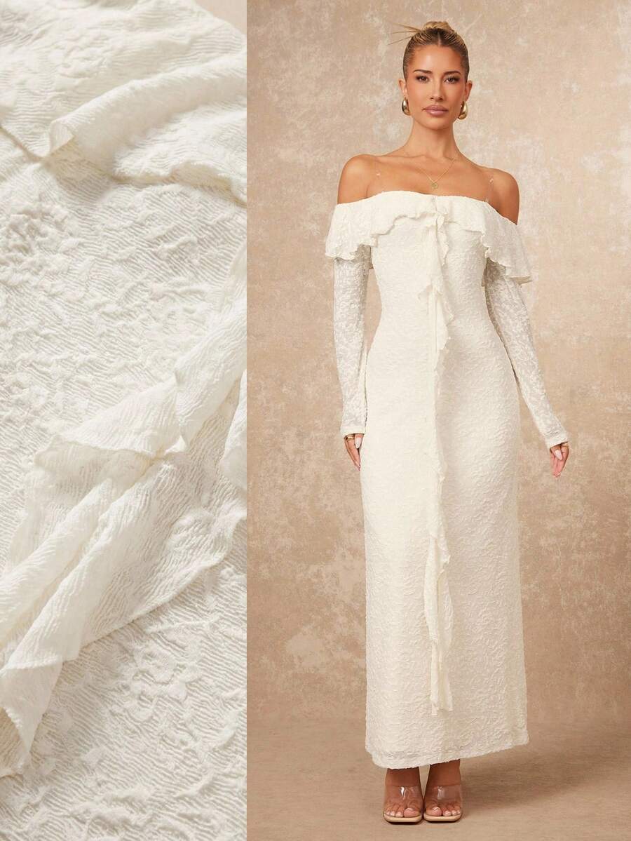 Lumalex 1 件女式露肩荷叶边修身长袖喇叭下摆连衣裙