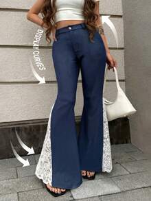 INAWLY Women's Fashion Casual Lace Patchwork Flare Pants - Multicolor - View 3