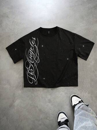 Men's Loose Fit Shiny Sequin Printed Short Sleeve T-Shirt Spring/Summer