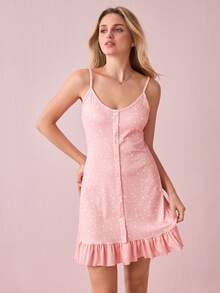 SweetSlumber 女士吊带背心心形荷叶边下摆睡裙娃娃装节日季 - 彩色 - 查看 3