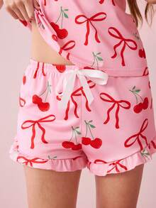 Snug Zone 可爱樱桃蝴蝶结 INS 甜美女孩夏季女士睡衣套装 - 彩色 - 查看 8