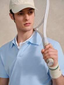 Courvante 男士夏季休闲修身商务针织短袖Polo衫，适合网球、高尔夫等运动，带口袋，透气，父亲节礼物 - 淺藍色 - 查看 8