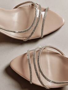 Hauture #EveningLuxe 女士裸色透明水钻细带高跟鞋 – 优雅婚礼及派对凉鞋 - 米色 - 查看 7