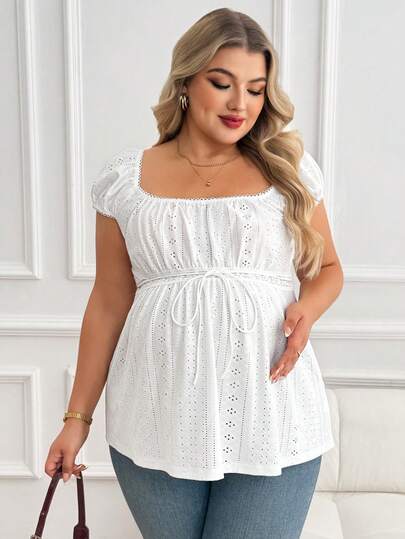 SHEIN 孕妇加大码纯色镂空纹理上衣