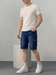 Bermudas de Mezclilla estilo Cargo - Azul Marino - Ver 2