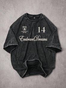 Manfinity Joysei Camiseta de manga corta minimalista con estampado para hombre - Negro - Ver 3