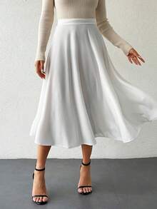 SHEIN Váy dài nữ cỡ nhỏ màu trắng trơn kiểu dáng thường ngày - trắng - Xem 1
