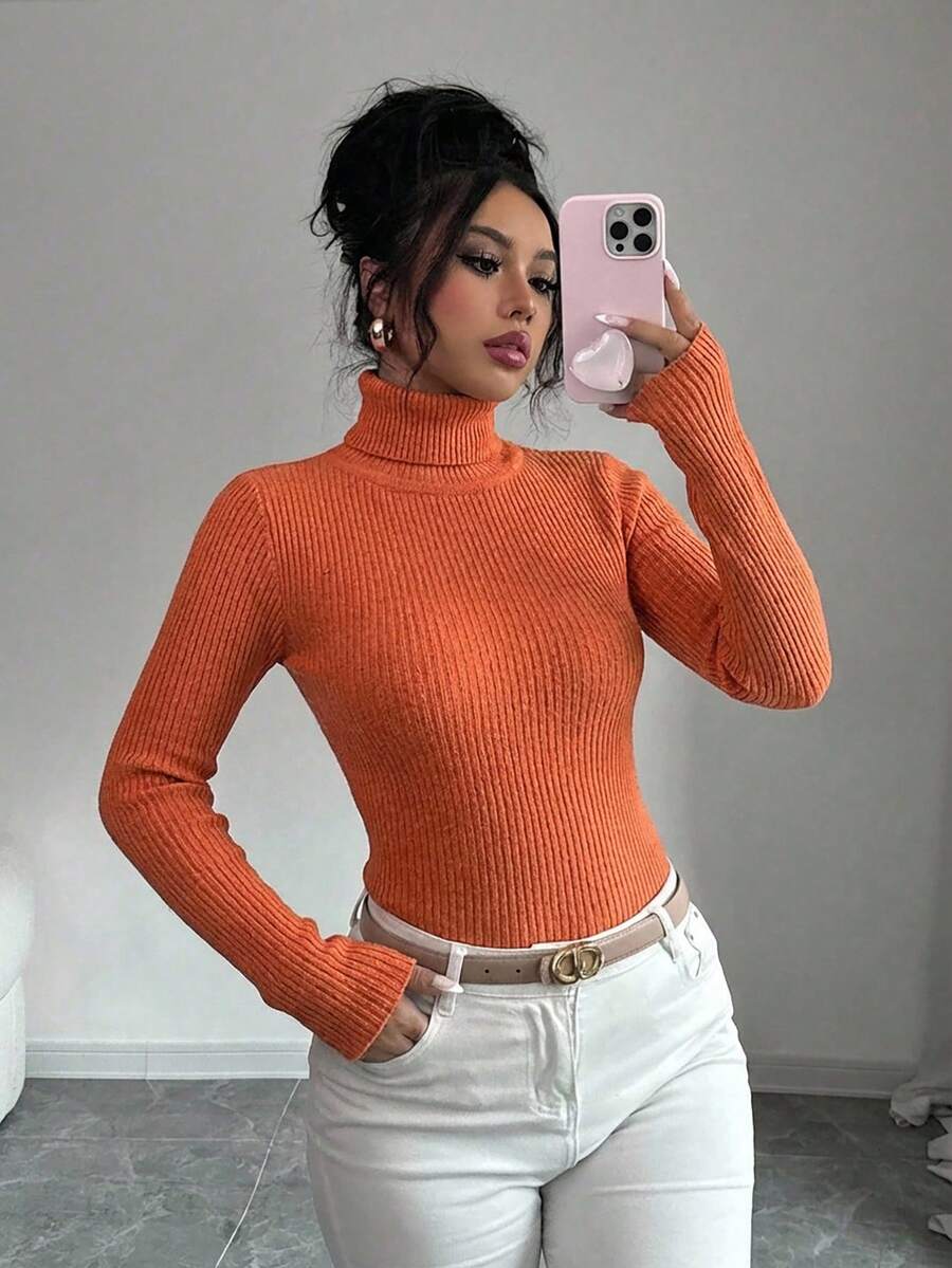 EURMUSE Turtleneck Ribbed Knit Sweater