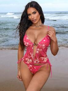 Swim SXY Women's Floral Print Tankini Swimsuit Set, Vacation & Beach - Pink - View 3