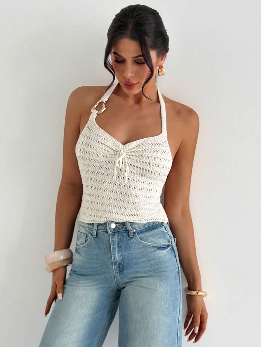 Firerie Top de punto con cuello de halter y calado, para verano