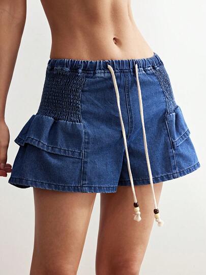 Bohemela Pantaloni scurți din denim ușori, țesuți, din material casual, culoare uni, pentru femei, primăvară/vară