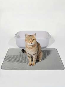 1 pieza Alfombra de arena para gatos de EVA, de doble capa y una sola abertura, alfombra lavable para atrapar la arena para uso doméstico de gatos de interior - Gris - Ver 3
