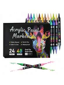 24/48/72 Colors Acrylic Paint Pens Set 12/24/36 Pack Dual Tip Acrylic Paint Markers With Fine Tip Brush Tip For Rock Painting Canvas Fabric Stone Wood Rocks Glass Paper Plastic Diy Craft Art Supplies - highlighter - View 8