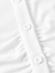 SHEIN MOD Petite 女士时尚系带装饰T恤，夏季 - 白色 - 查看 3