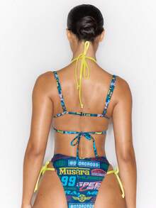 Musera Resort 撞色叠层印花系带比基尼泳裤（仅限春夏度假性感酷女孩伊比沙岛音乐节假日驿站） - 彩色 - 查看 3