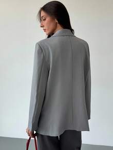 Aloruh Young Street Style Minimalist Grey Textured Oversize Long Sleeve Loose Women's Blazer For Commuting Winter,Business Casual, Elegant, Baggy/Going Out Old-Fashioned Suit/Grey Suit/Casual - Grey - View 3